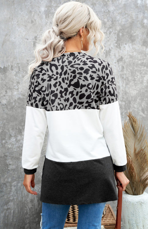 Leopard Print Patchwork Knit Cardigan