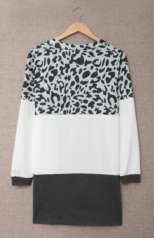 Leopard Print Patchwork Knit Cardigan