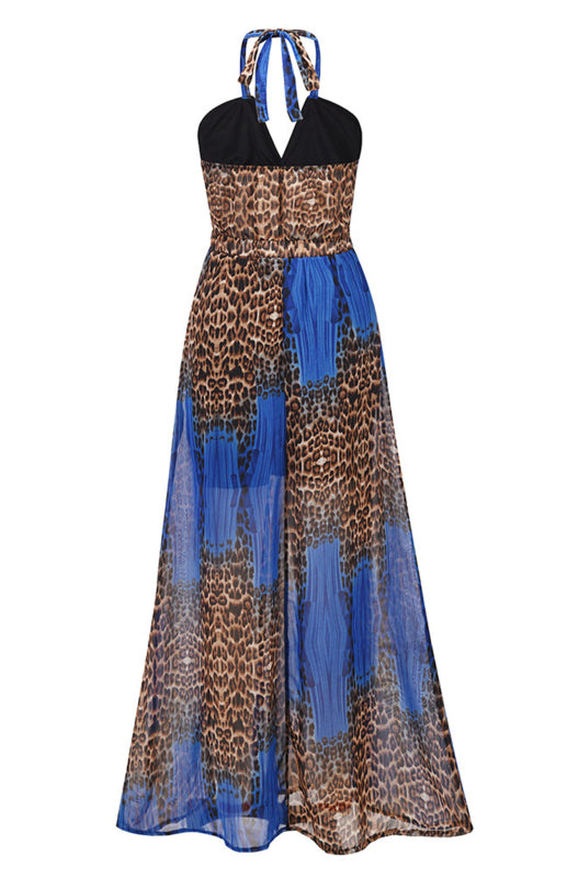 Leopard Print Open Back Chiffon Big Bohemian Long Dress