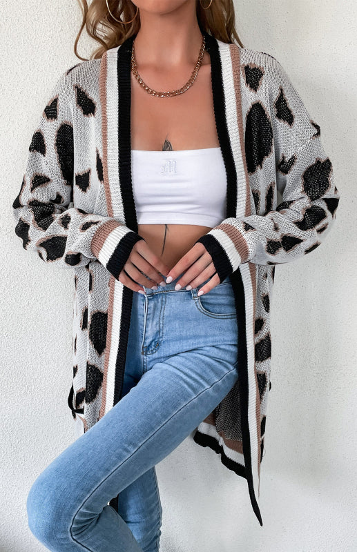 Women's Buttonless Leopard Print Cardigan Sweater Women's Jacket