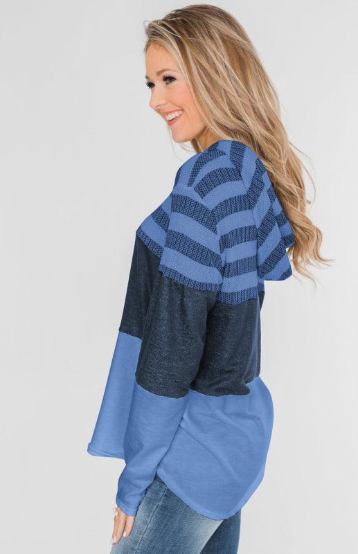 Women's Loose Striped Contrast Long Sleeve Pullover Hoodie