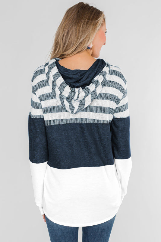 Women's Loose Striped Contrast Long Sleeve Pullover Hoodie