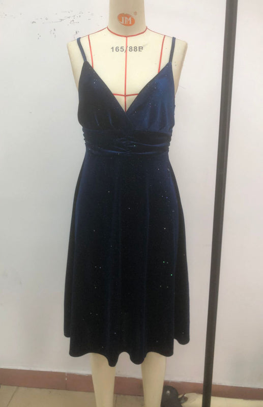 Dress - Velvet Waist V-neck Slip