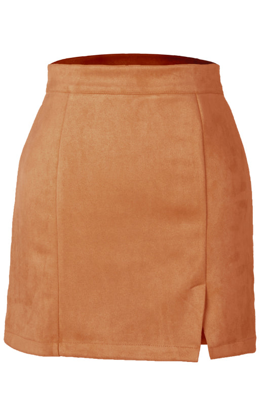 Half Skirt - Suede Hip High Waist A-Line