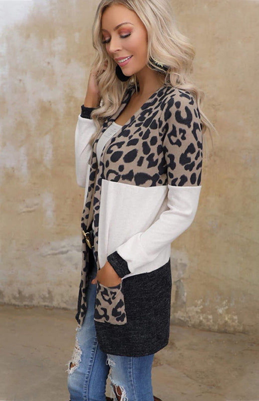 Leopard Print Patchwork Knit Cardigan