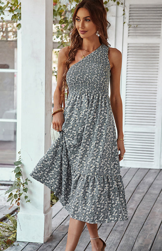Women's Summer One Shoulder Printed Big Skirt