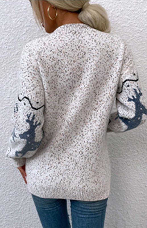 Autumn And Winter Sweaters Single-Breasted Santa Deer Cardigan Sweater Woman