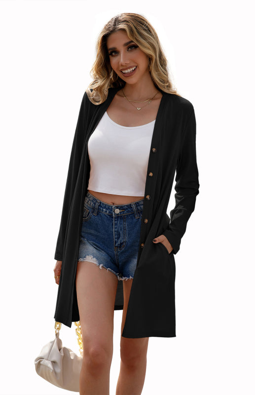 V-Neck Button Placket Knitted Cardigan