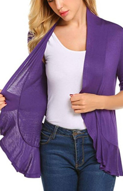 Ladies Casual Fashion Solid Color Cardigan Top