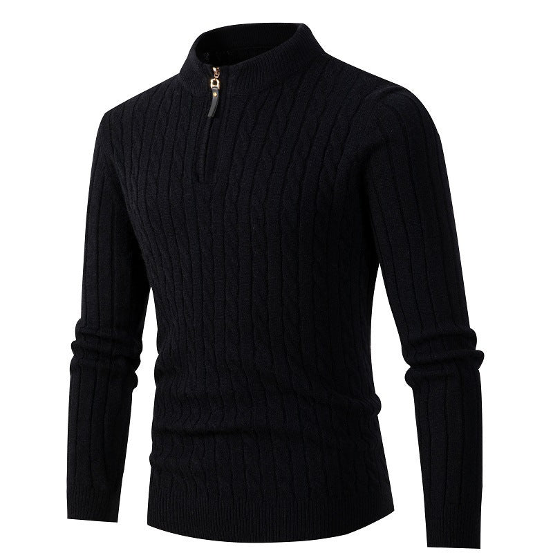 Long-sleeved twisted half-high collar zipper knitted sweater bottoming top
