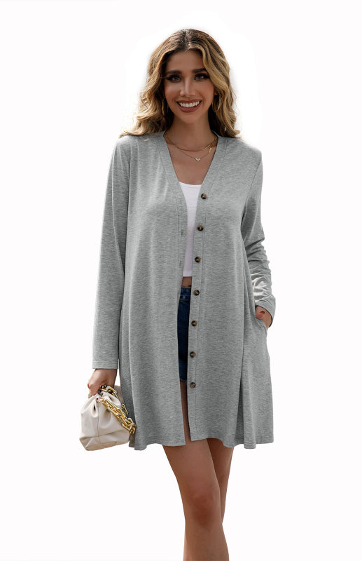 V-Neck Button Placket Knitted Cardigan