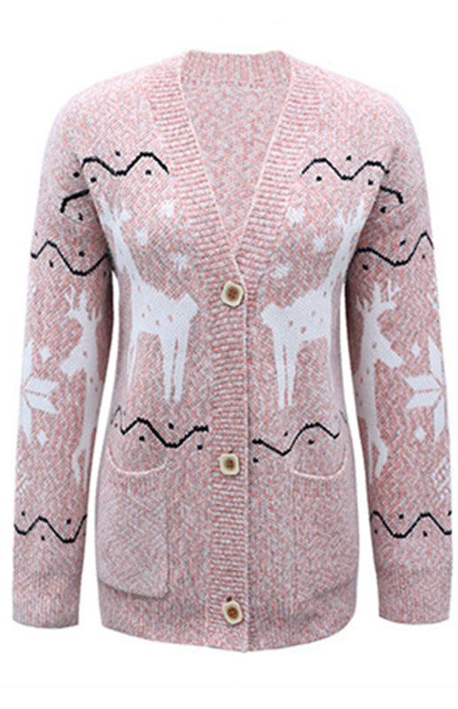 Autumn And Winter Sweaters Single-Breasted Santa Deer Cardigan Sweater Woman