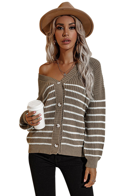 Ladies Casual Fashion Ladies Cropped Striped Cardigan