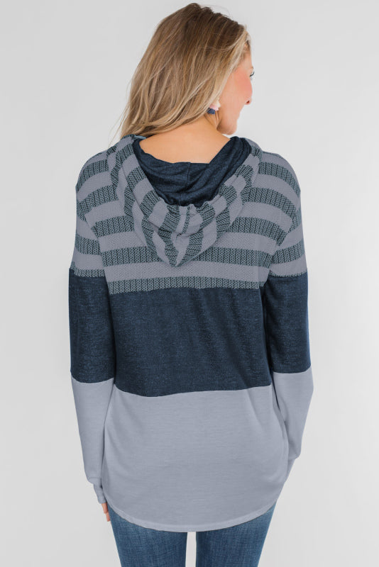 Women's Loose Striped Contrast Long Sleeve Pullover Hoodie