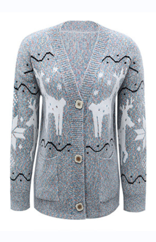 Autumn And Winter Sweaters Single-Breasted Santa Deer Cardigan Sweater Woman