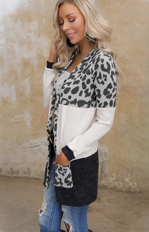 Leopard Print Patchwork Knit Cardigan