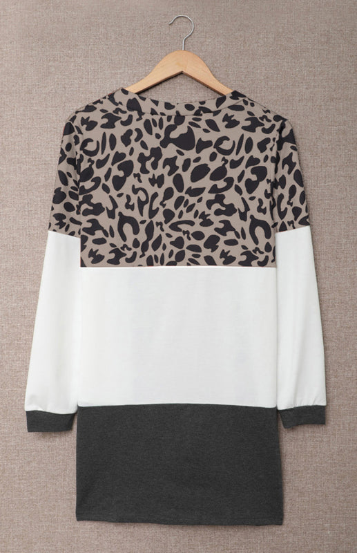 Leopard Print Patchwork Knit Cardigan