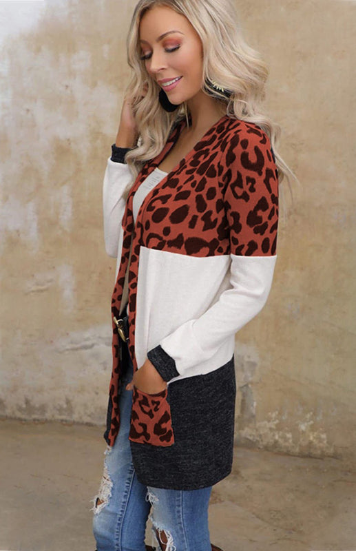 Leopard Print Patchwork Knit Cardigan