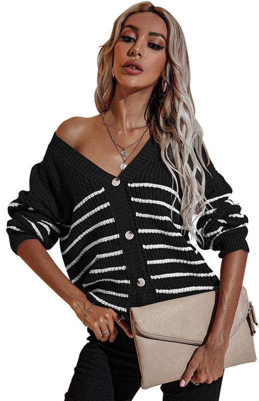 Ladies Casual Fashion Ladies Cropped Striped Cardigan