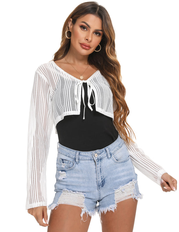 Ladies Casual Fashion Hollow Lace Small Cardigan