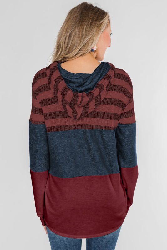 Women's Loose Striped Contrast Long Sleeve Pullover Hoodie