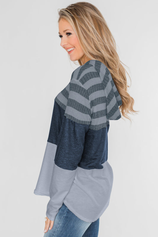 Women's Loose Striped Contrast Long Sleeve Pullover Hoodie