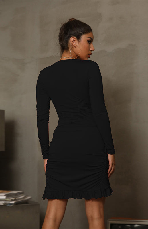 Strappy -  Long Sleeve, V-Neck, Cut-Out Dress