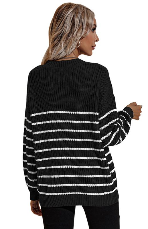 Ladies Casual Fashion Ladies Cropped Striped Cardigan