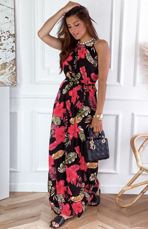 Women's Vintage Halterneck Print Beach Dress