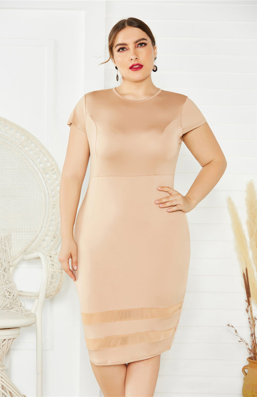 Women's Plus Size Solid Color Round Neck Short Sleeve Dress