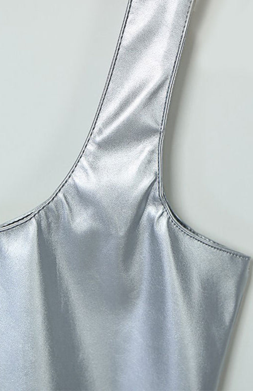 Tight-Fitting Sleeveless Pu Patent Leather Dress