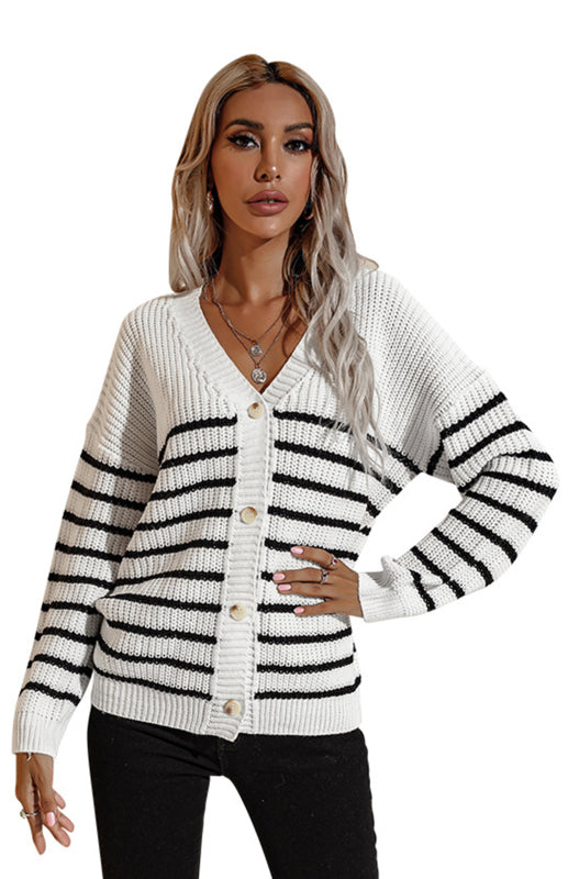 Ladies Casual Fashion Ladies Cropped Striped Cardigan