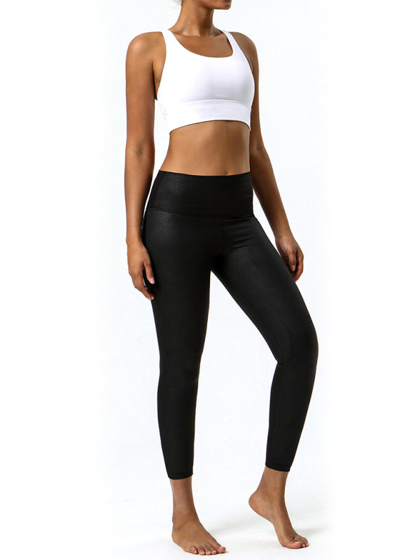 Textured-leather high-stretch yoga pants