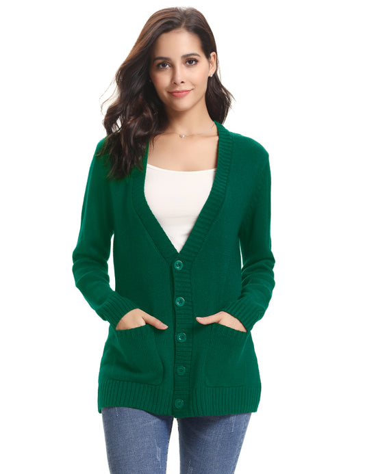 Women’s Long Sleeve Thick Knit Solid Color Front Button Up Cardigan