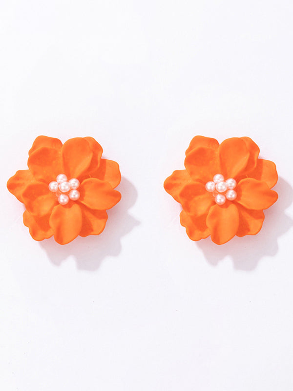 Earrings - Camellia three-dimensional white flower pearl