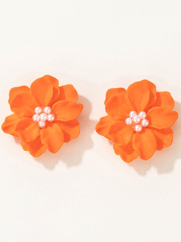 Earrings - Camellia three-dimensional white flower pearl