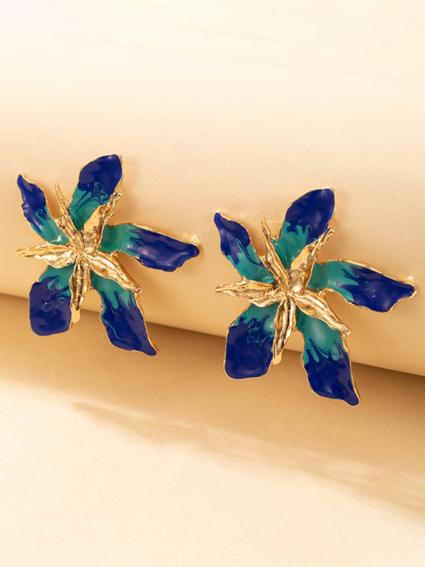 Earrings - Multilayer Alloy Drip Oil Flower Floral