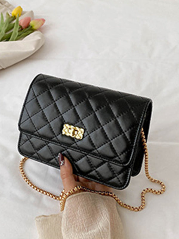 Chain one-shoulder bag pearlescent rhombic embroidery thread crossbody small square bag
