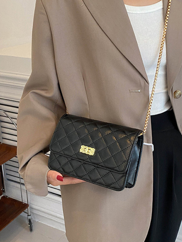 Chain one-shoulder bag pearlescent rhombic embroidery thread crossbody small square bag