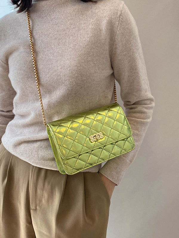 Chain one-shoulder bag pearlescent rhombic embroidery thread crossbody small square bag