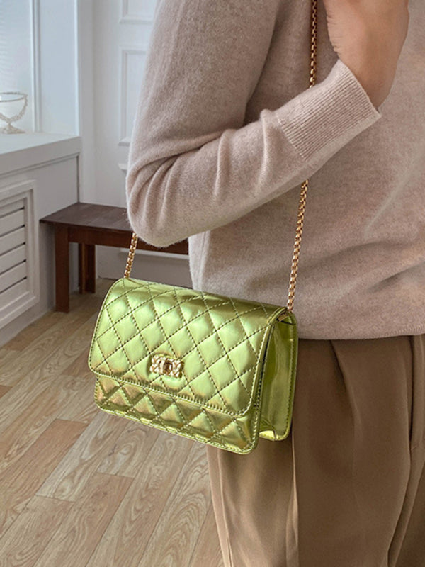 Chain one-shoulder bag pearlescent rhombic embroidery thread crossbody small square bag