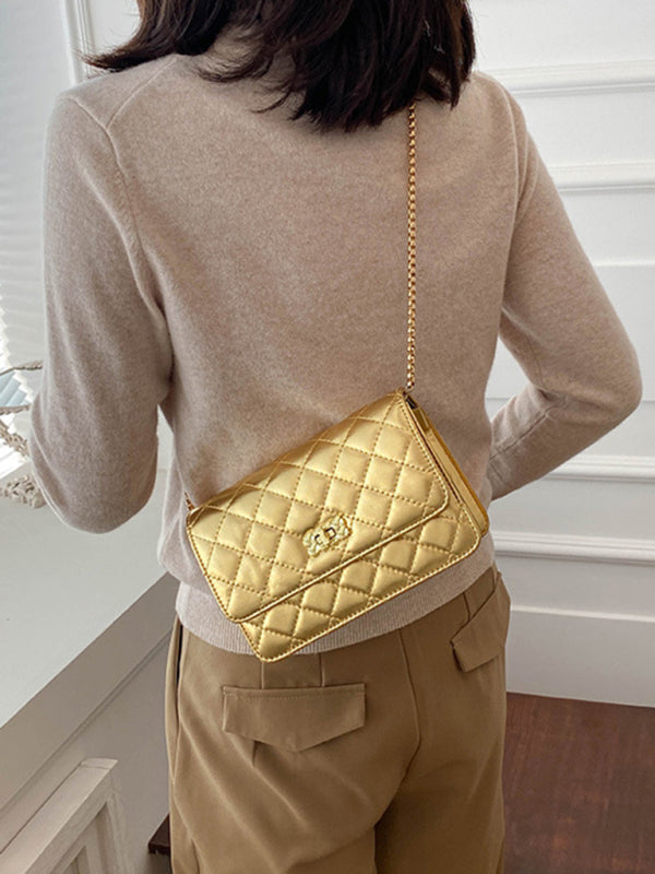 Chain one-shoulder bag pearlescent rhombic embroidery thread crossbody small square bag