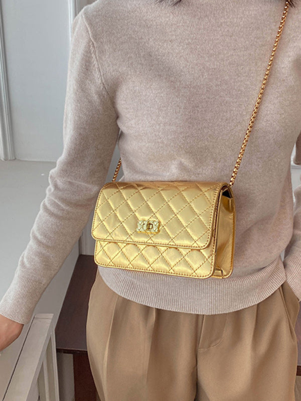 Chain one-shoulder bag pearlescent rhombic embroidery thread crossbody small square bag