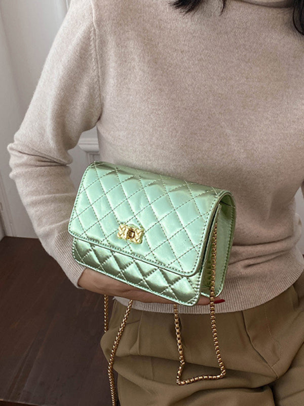 Chain one-shoulder bag pearlescent rhombic embroidery thread crossbody small square bag