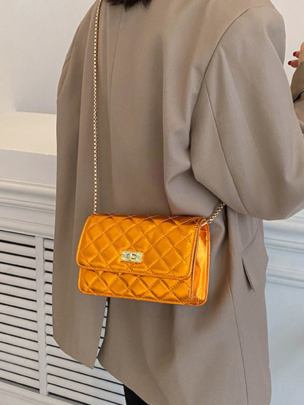 Chain one-shoulder bag pearlescent rhombic embroidery thread crossbody small square bag