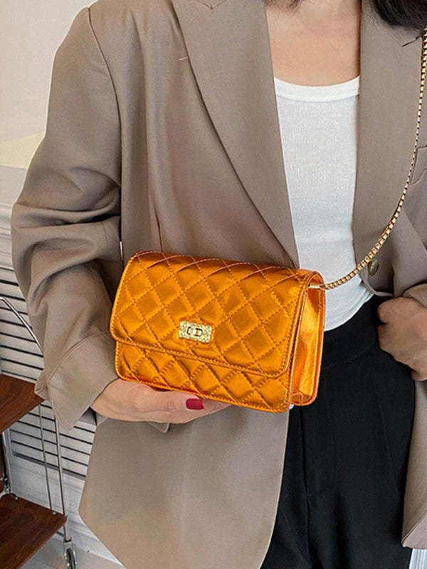 Chain one-shoulder bag pearlescent rhombic embroidery thread crossbody small square bag