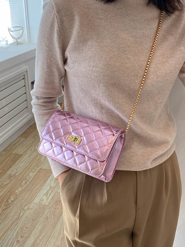Chain one-shoulder bag pearlescent rhombic embroidery thread crossbody small square bag