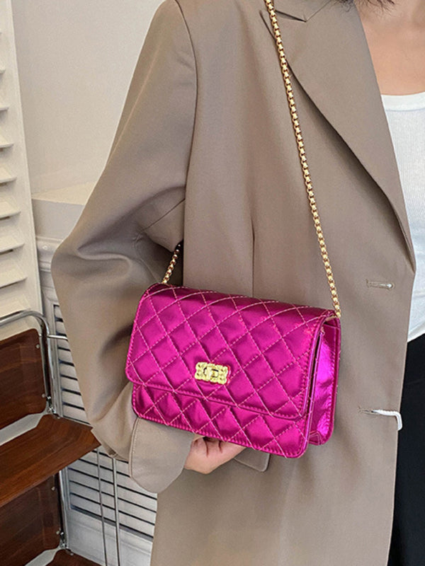 Chain one-shoulder bag pearlescent rhombic embroidery thread crossbody small square bag