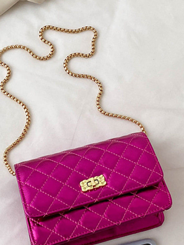 Chain one-shoulder bag pearlescent rhombic embroidery thread crossbody small square bag