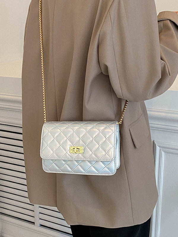 Chain one-shoulder bag pearlescent rhombic embroidery thread crossbody small square bag